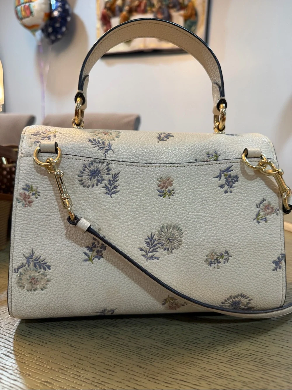 Coach Cream Floral Top-Handle Satchel with Gold Turn-Lock